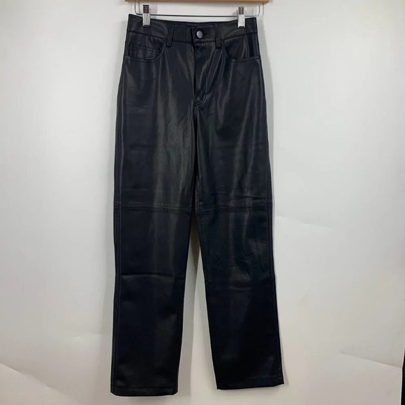 Mango MNG Women's Leather Effect High Waist Straight Pants‎ Size 32 NWT - Picture 1 of 16